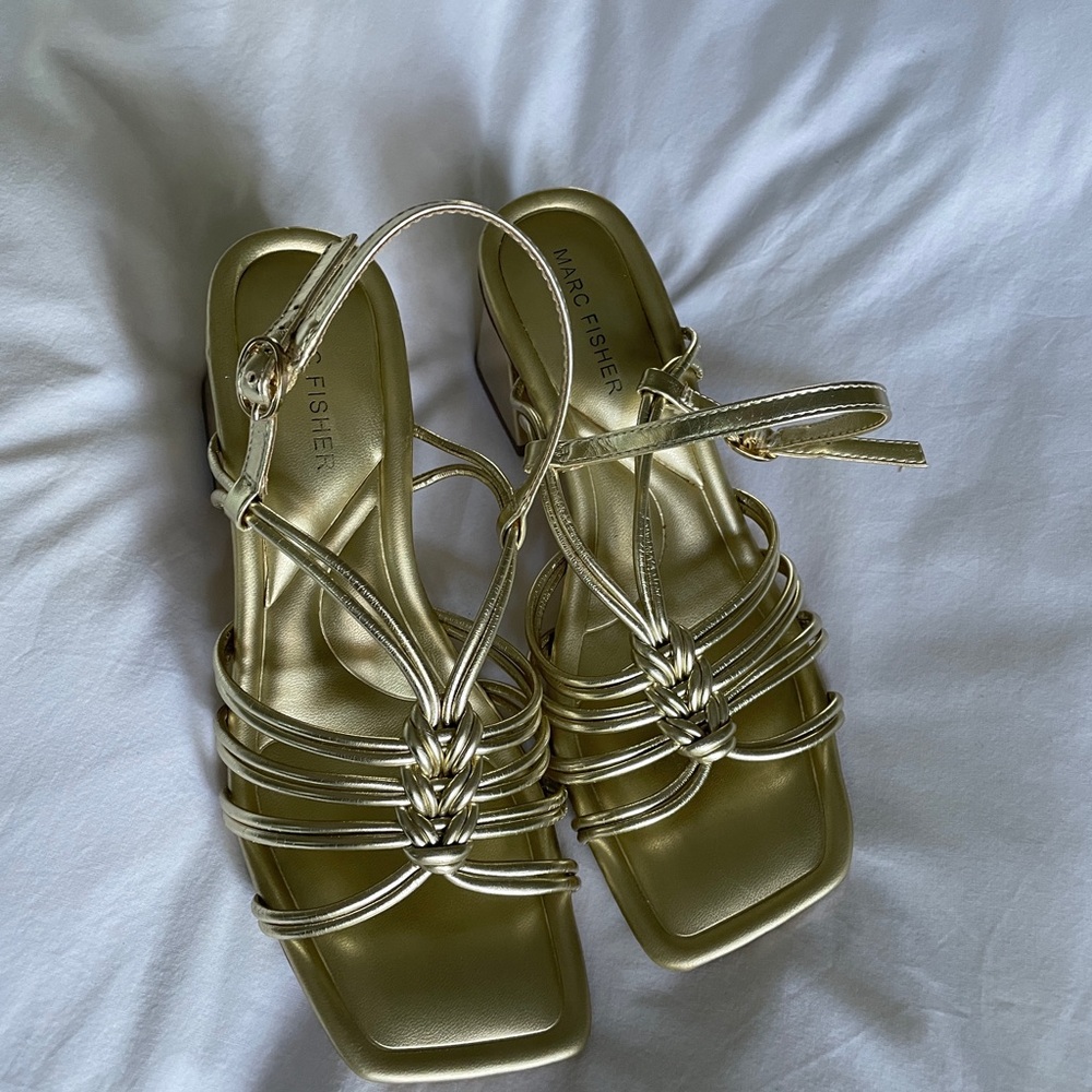 Marc Fisher Metallic Gold Braided Strappy Sandals